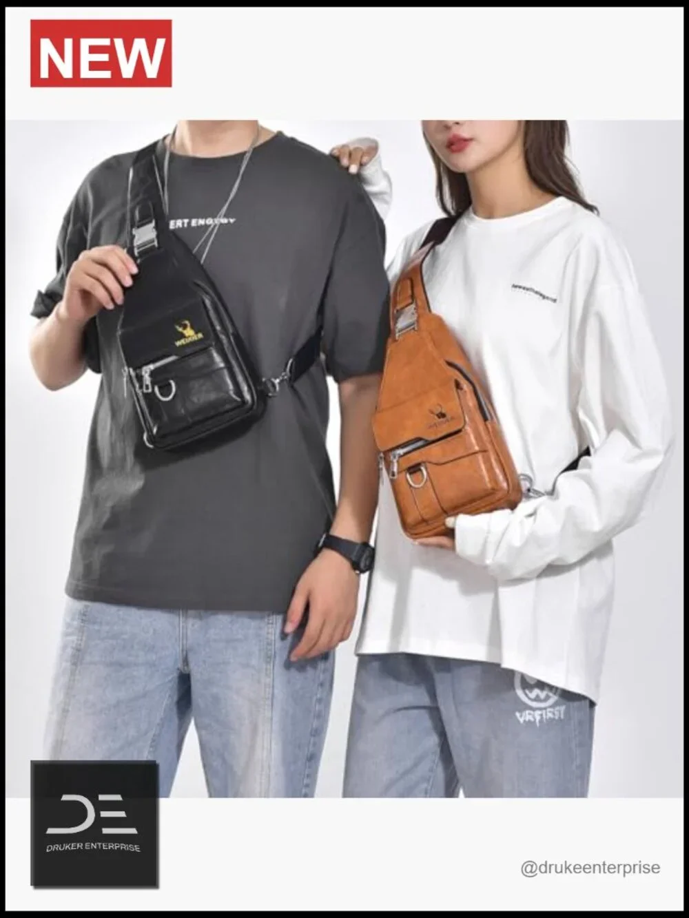 PU Leather Crossbody Sling Bag for Men Travel Daypack